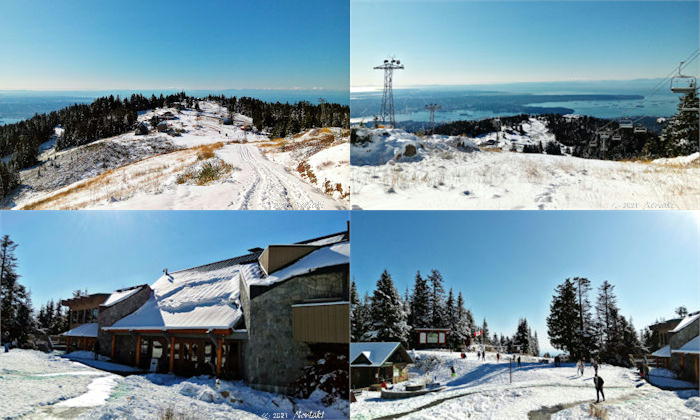 上段の写真２枚は、グラウスピークとその途中のヘブンズセイクトレイル、下段の写真２枚は、シャレーの建物前の様子です。